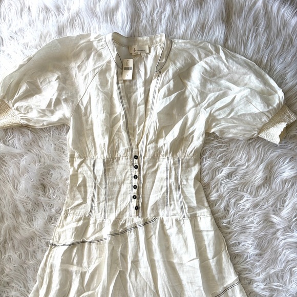 Anthropologie Ivory V-Neck Corset Midi Shirt Dress Size Small - Picture 3 of 14